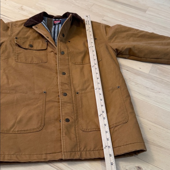 Wrangler Barn Chore Coat Jacket-Blanket Lining in tan canvas-Workwear-S-Read - Picture 4 of 7
